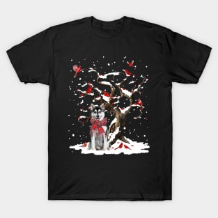 Husky Scarf Cardinal Snow Christmas T-Shirt